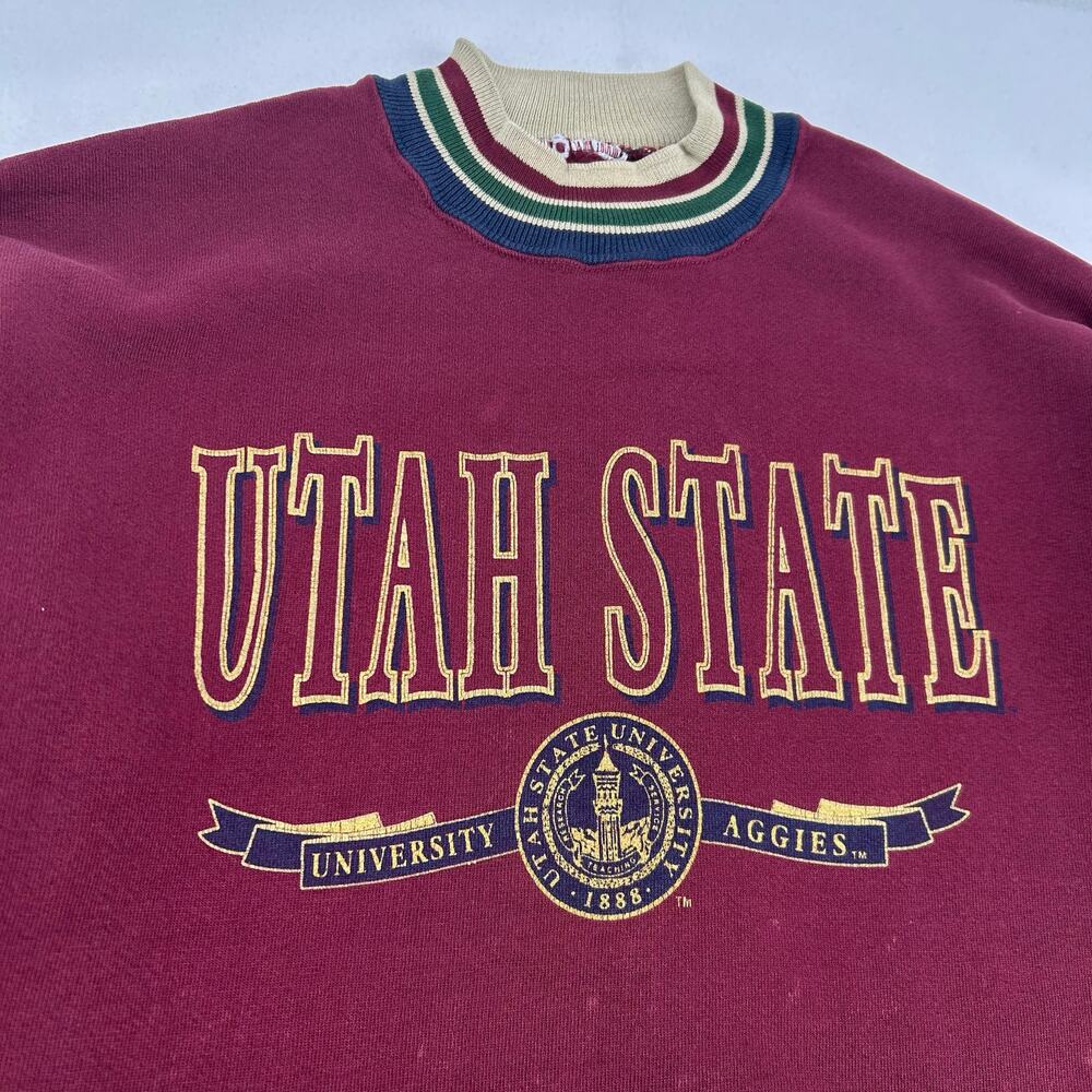 Vintage 90s Men's Maroon Utah State University Aggies Crewneck Sweatshirt Sz M - Picture 2 of 8